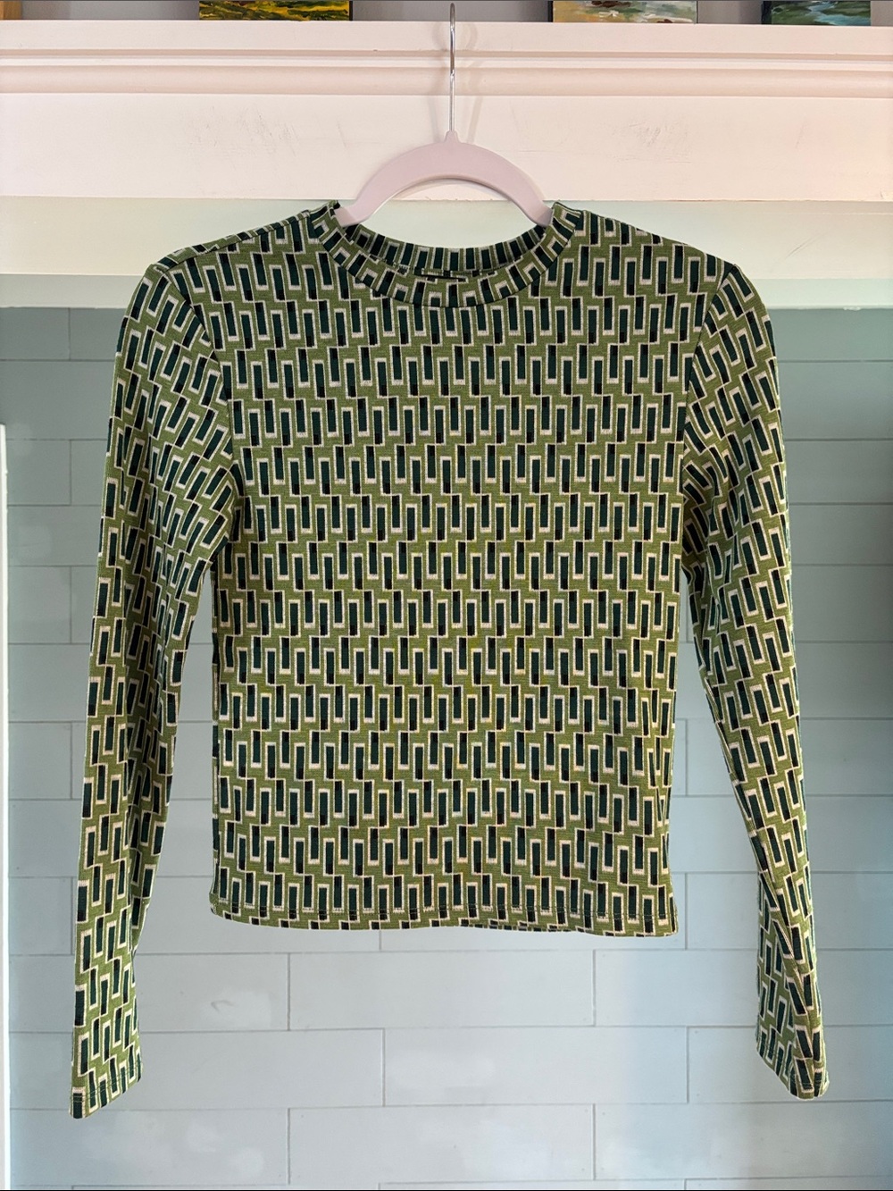 Zara Olive Green and navy Geometric Long Sleeve Tee